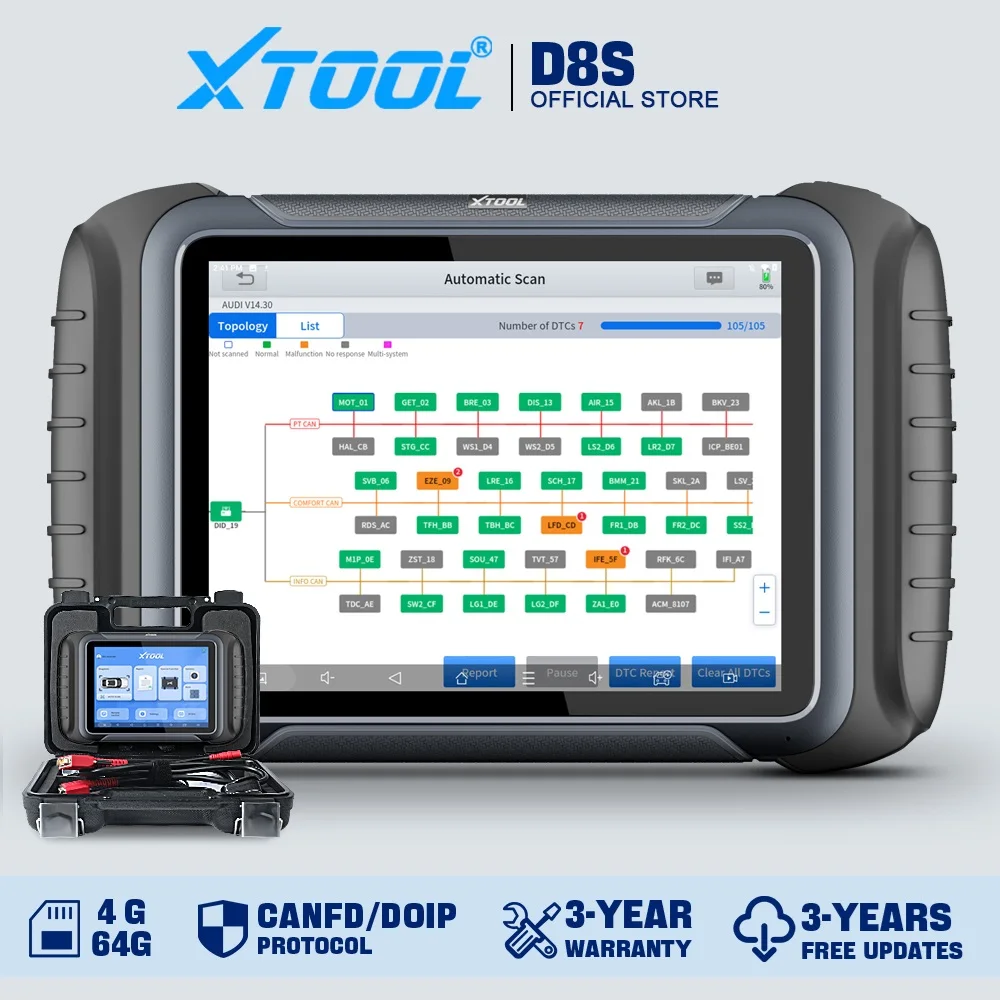 XTOOL D8S Car Diagnostic Scanner Automotive Scanner ECU Coding Key Programming 38+